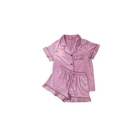 JUNIOR PERSONALISED SATIN PYJAMAS - SHORT SLEEVE DUSTY ROSE