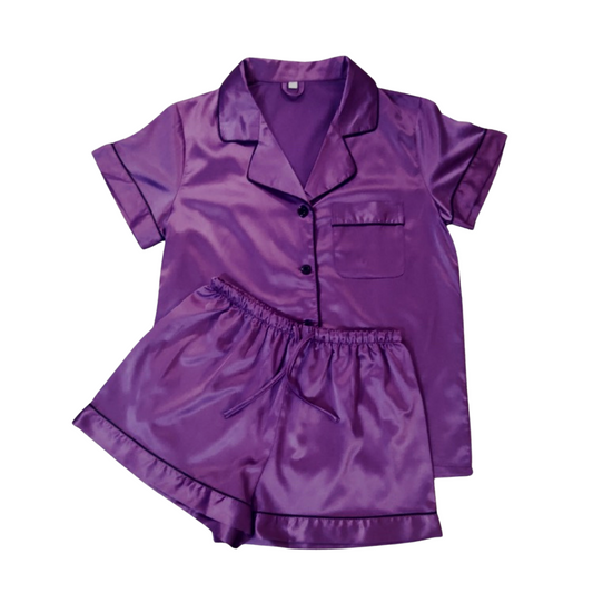 ADULT SATIN PYJAMAS - SHORT SLEEVE GRAPE