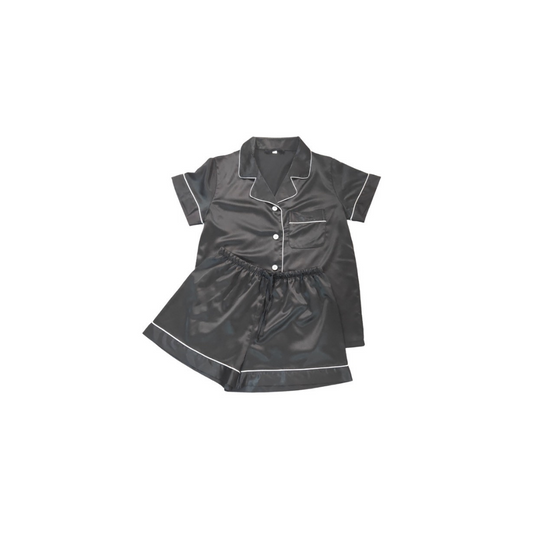 JUNIOR SATIN PYJAMAS - SHORT SLEEVE CHARCOAL