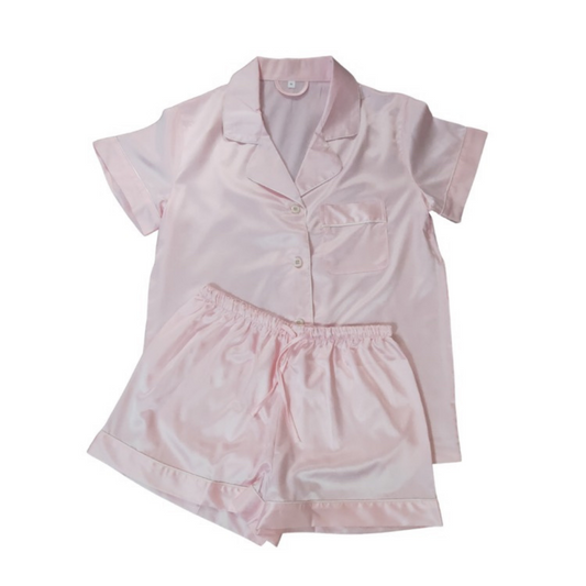 ADULT SATIN PYJAMAS - SHORT SLEEVE COTTON CANDY