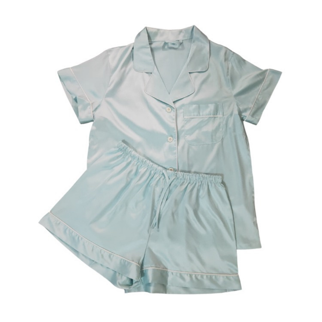 ADULT SATIN PYJAMAS - SHORT SLEEVE MINT
