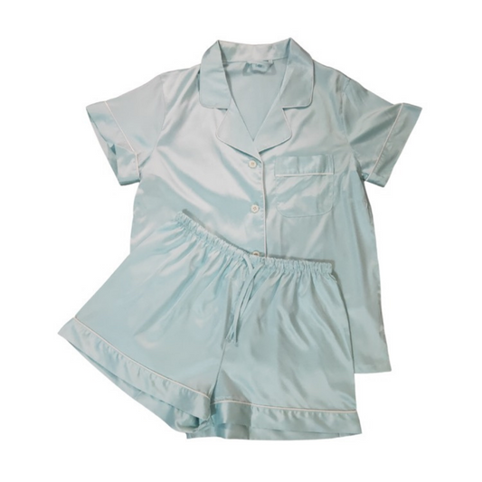 ADULT SATIN PYJAMAS - SHORT SLEEVE MINT