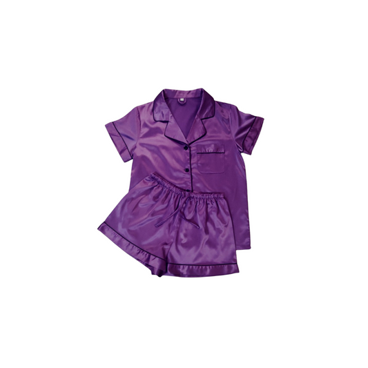 JUNIOR SATIN PYJAMAS - SHORT SLEEVE GRAPE