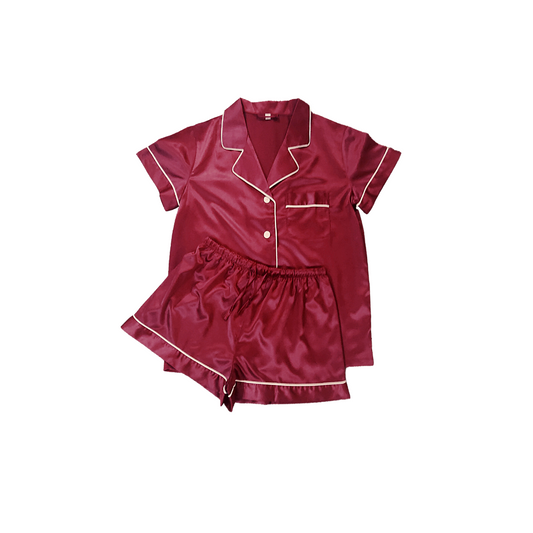 JUNIOR SATIN PYJAMAS - SHORT SLEEVE RUBY RED